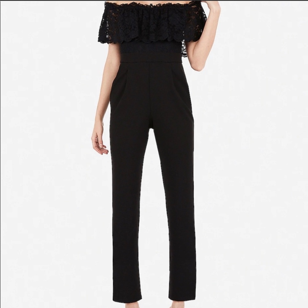 Express black off the shoulder lace jumpsuit